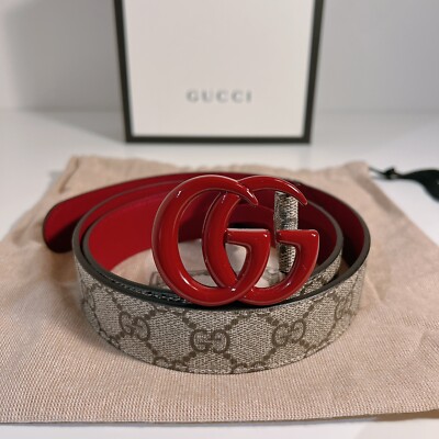 GUCCI GG Supreme Monogram Plutone Calfskin Enamel Double G Belt