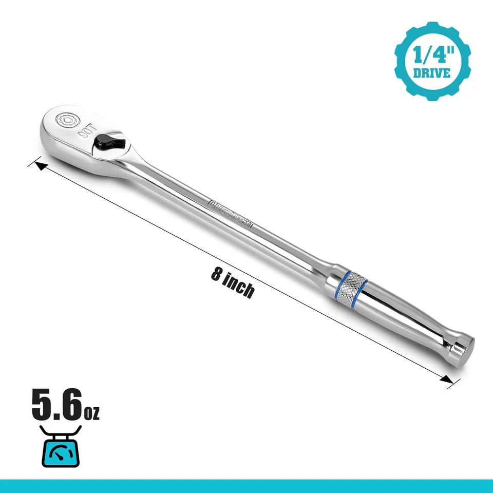 DURATECH 1/4" Drive Ratchet Handle Ratchet Wrench 90Tooth w/8" Extra Long Handle - Image 2 of 4