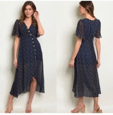 Ditzy Floral Print Midi Dress In Navy 