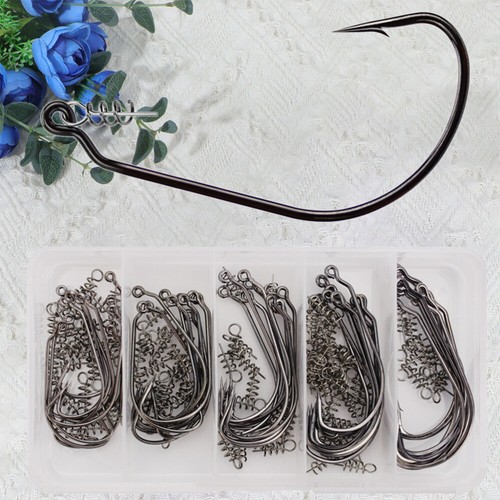 Lot De 50/100 Hameçons Décalés Type Poulpe/cercle - Acier Haute Teneur En Carbone, Nickelé Noir