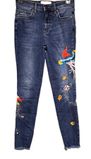 Free People Womens Jeans Size 25 Embroidered Bird Floral Raw Hem Mid Rise Boho