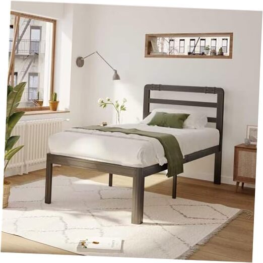 Twin Bed Frame with Headboard - 18 Inch Sturdy Metal Platform Frame Noise Free