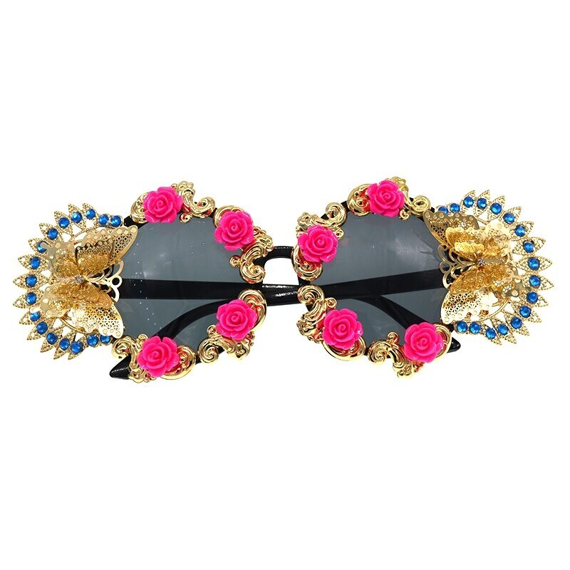 Baroque Flower Butterfly Oversized Sunglasses Rave Party Festival Cat Eye Shades