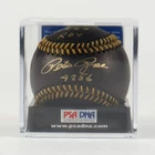 Pete Rose Signed OML Black Leather Baseball with Multiple Inscriptions & Display