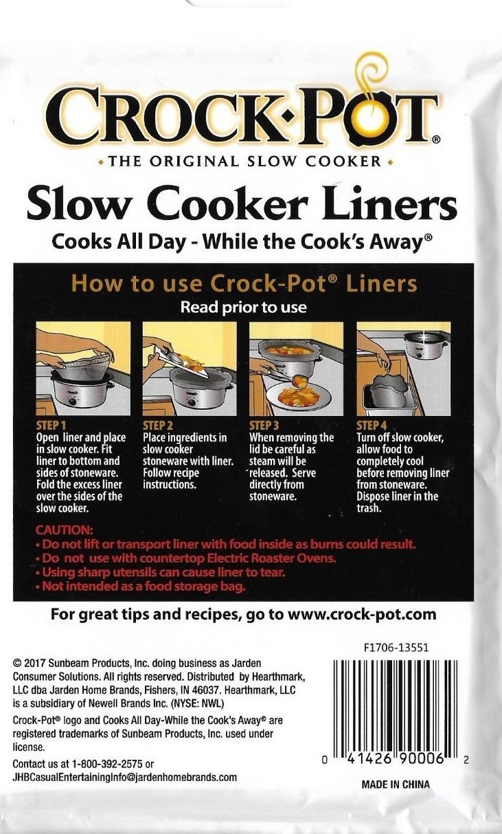 Crock-Pot Slow Cooker Liners Soup-Chili bags 1 - 6ct 13" x 20.30" 3 qt to 7 qt 