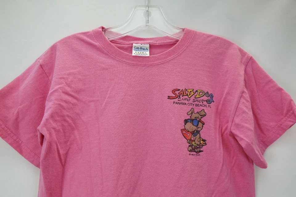 Tienda de surf vintage 1993 Youth Saty Dog Panama City Beach FL rosa talla pequeña Foto 2 de 4