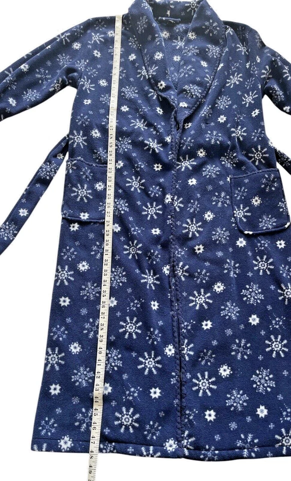 Joe Boxer Para Hombre Azul Marino Largo Polar Cinturón Bata Talla Pequeños Bolsillos Copos de Nieve Foto 4 de 4