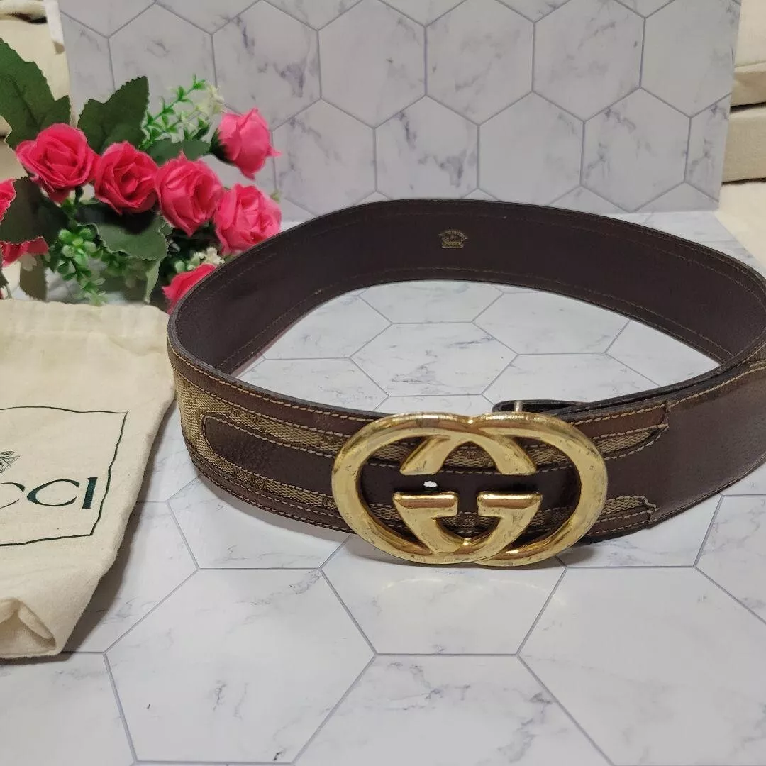 Ceinture femme Gucci Gg Supreme toile et cuir marron 78 cm