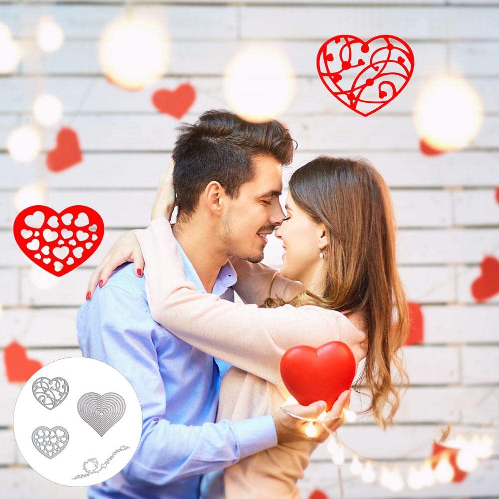 4 Pieces Love Heart Cutting Dies Metal Template Molds Valentine's Day Multi-S...