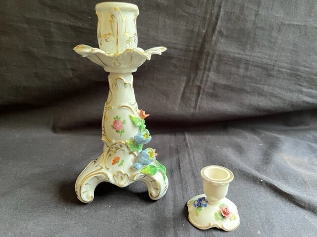 Two Antique German Porcelain Candlestands (Dresden/Schierholtz)