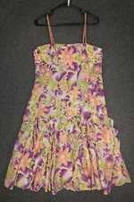 Vintage Handmade Dress Women's Medium Spaghetti Strap Bright Colors Ruffle Midi