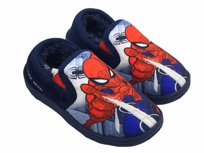 Jungen Spiderman Hausschuhe Marvel Slipper Kinder Größe 8-2 Fleece Einlegesohle marineblau spidey