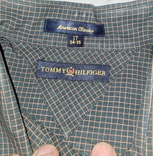 Tommy Hilfiger Mens XL Button Down Dress Shirt Green Red Plaid Long Sleeve Logo