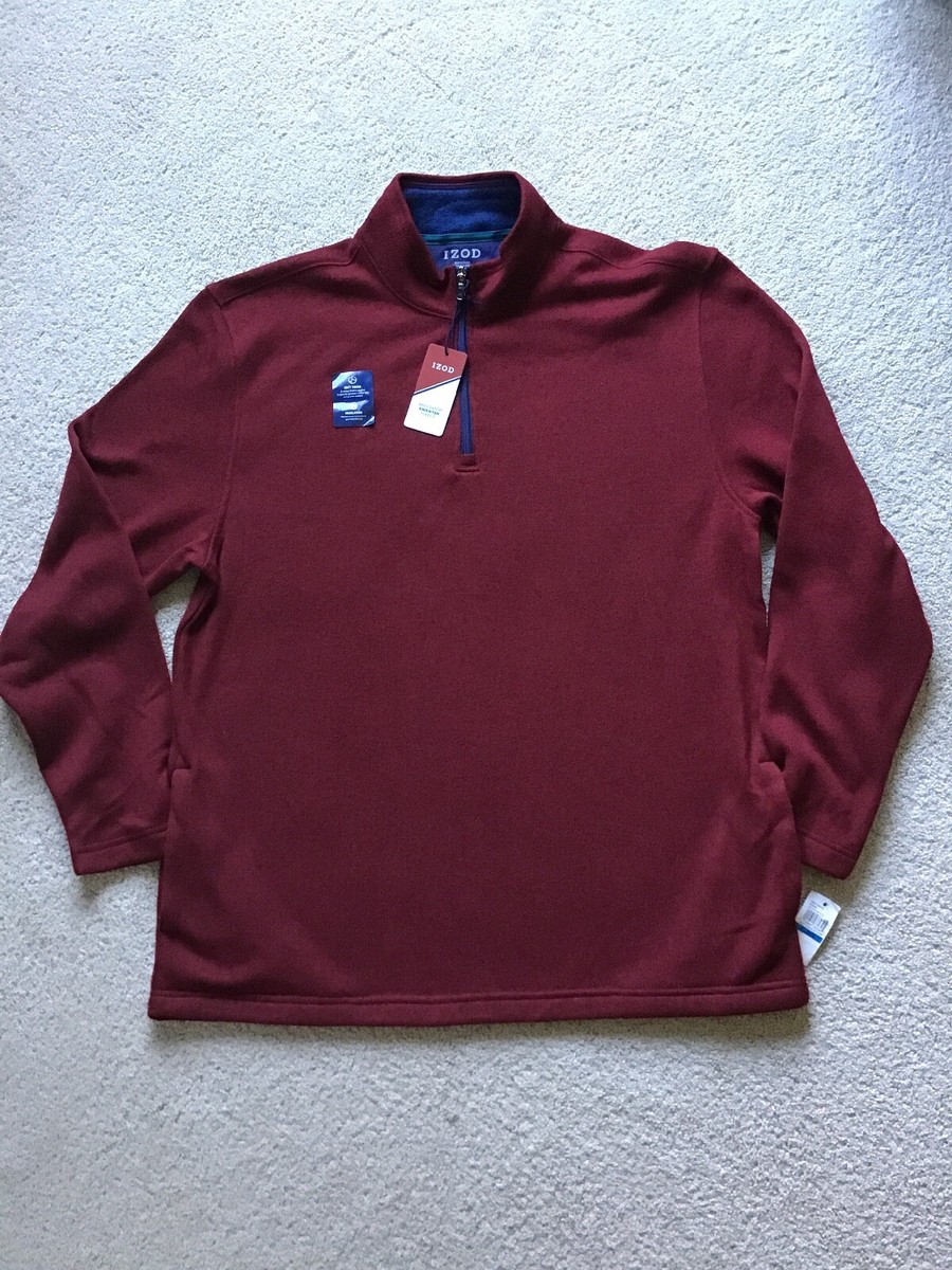 NWT Izod Mens Spectator Fleece Lined 1/4 Zip Long Sleeve Pullover