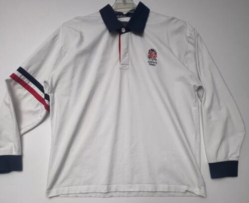 England Rugby Polo Shirt Mens XL White Long Sleeve Official Sports