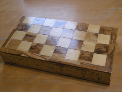 Tramp Art Outsider Art Backgammon Chess Checkers Game Board Wood Marquetry Pyro