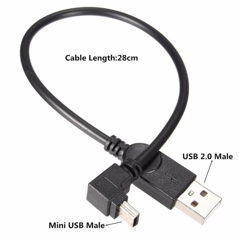 USB 2.0 A Male to Mini B 5 Pin 90Degree Up Angle Male Adapter Data Charge Cable - Image 3 of 4
