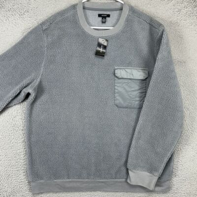 Alfani Fleece Sweatshirt Mens XL Gray Pullover Crewneck Long Sleeve Pocket NEW