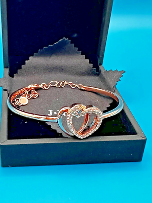 Heart Bracelet Bangle Rose Gold Tone Swarovski Crystal - Main Image