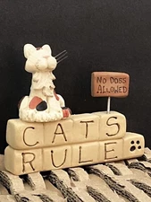 Blossom Bucket Cats Rule No Dogs Allowed Blocks Suzi Skoglund Vtg Resin Figurine