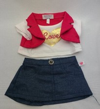 Build A Bear Workshop Clothing Denim Skirt Pink Gold Heart Love Shirt