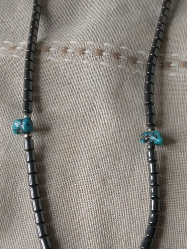 Southwestern SUNRISE Necklace Crushed Turquoise Red Coral Hematite Beaded - Picture 3 of 8