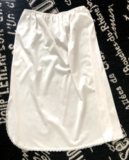 VTG WONDERMAID USA L Ecru Ivory White Nylon Lace Slit 27" HALF SLIP Retro SILKY