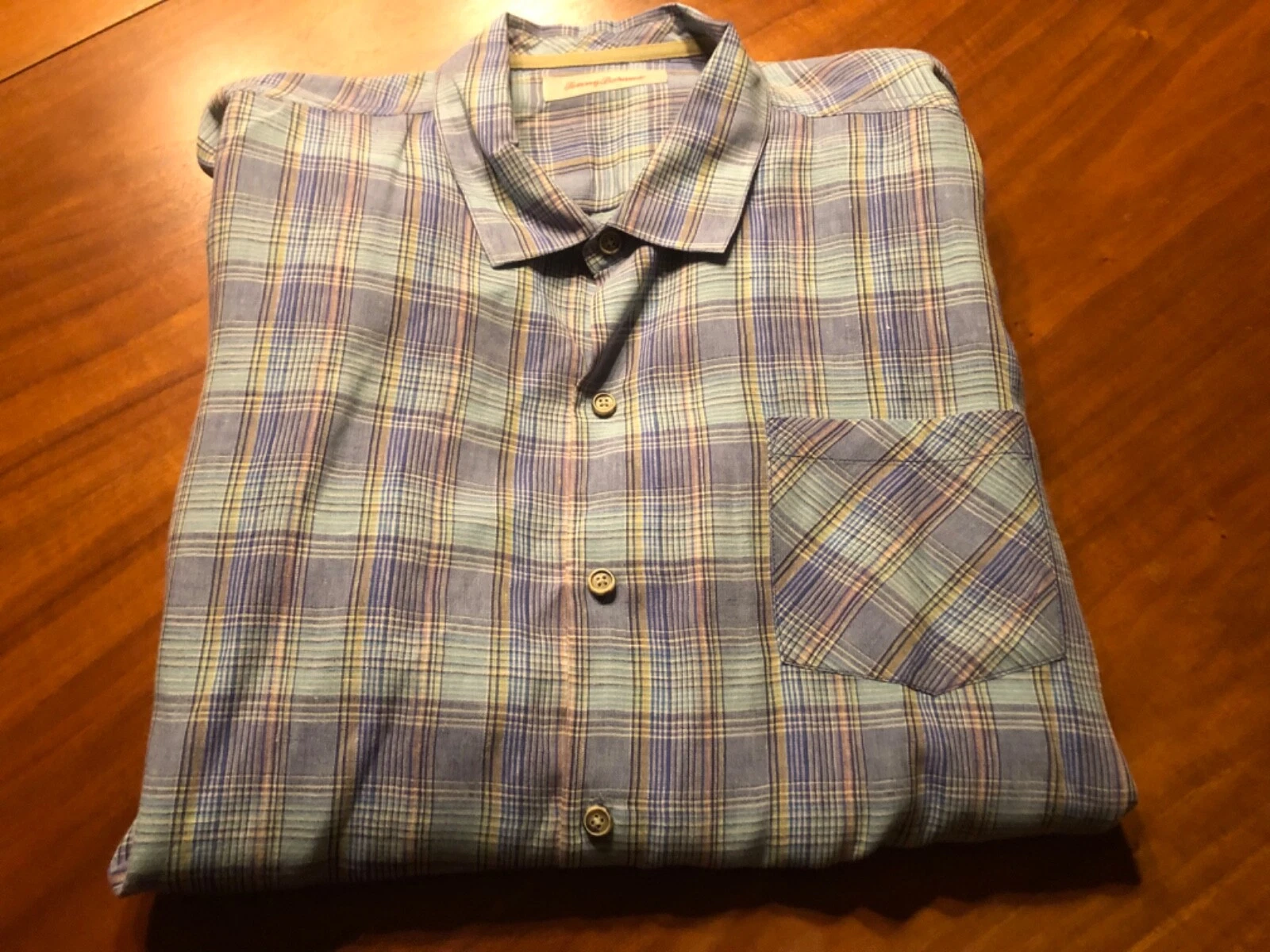 TOMMY BAHAMA MENS XXL 2XL LINEN Short Sleeve Multi Color PLAID Shirt NICE !