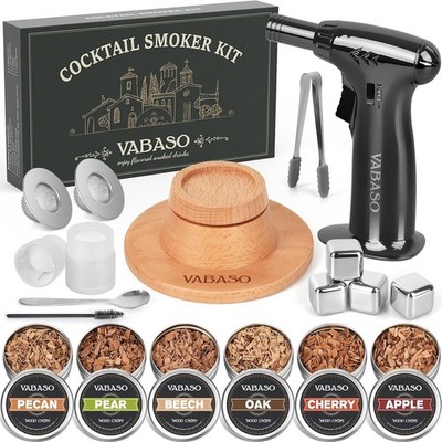 Whiskey Smoker Kit with Torch - 6 Flavors Wood Chips, 2 Rotatable Whiskey Glasse