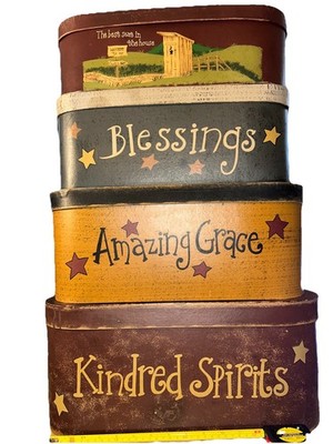 4 Stacking Nesting Boxes Oblong 16 -18  Blessings,Amazing Grace,Kindred Spirits