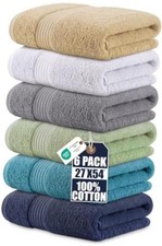 6 Pack Bath Towels, 27x54 in, 100 Cotton, Variety Assorted