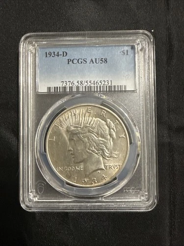 1934-D Peace Silver Dollar PCGS AU 58