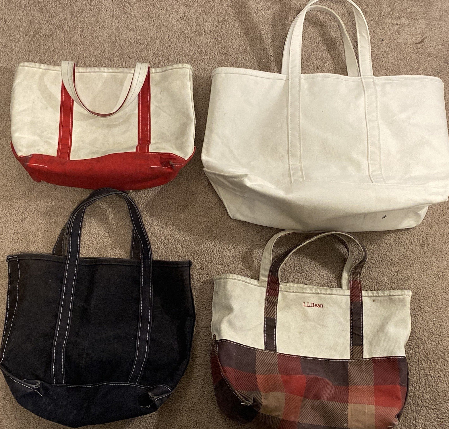 Vintage 1990’s LL Bean Boat and Tote Canvas Tote Bag Lot of 4 Made In USA Black