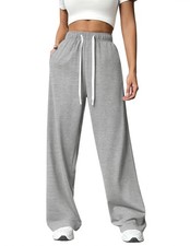 Women's Wide Leg Baggy Pants Loose High-Waisted Sweat Pants Fashion Lounging ...
