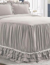 Lush Decor Ella Vintage Chic Ruffle Lace Bedspread Light Grey Farmhouse KING SIZ