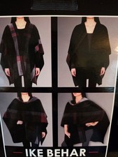 New Womens IKE BEHAR Reversible Fashion Wrap Shawl One Size Plaid Purple Black