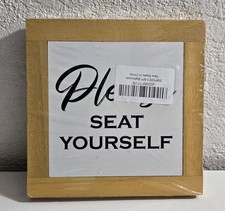 "Please Seat Yourself" Bathroom Sign Decor, 5.9 x 5.9 Inch Wooden Famed