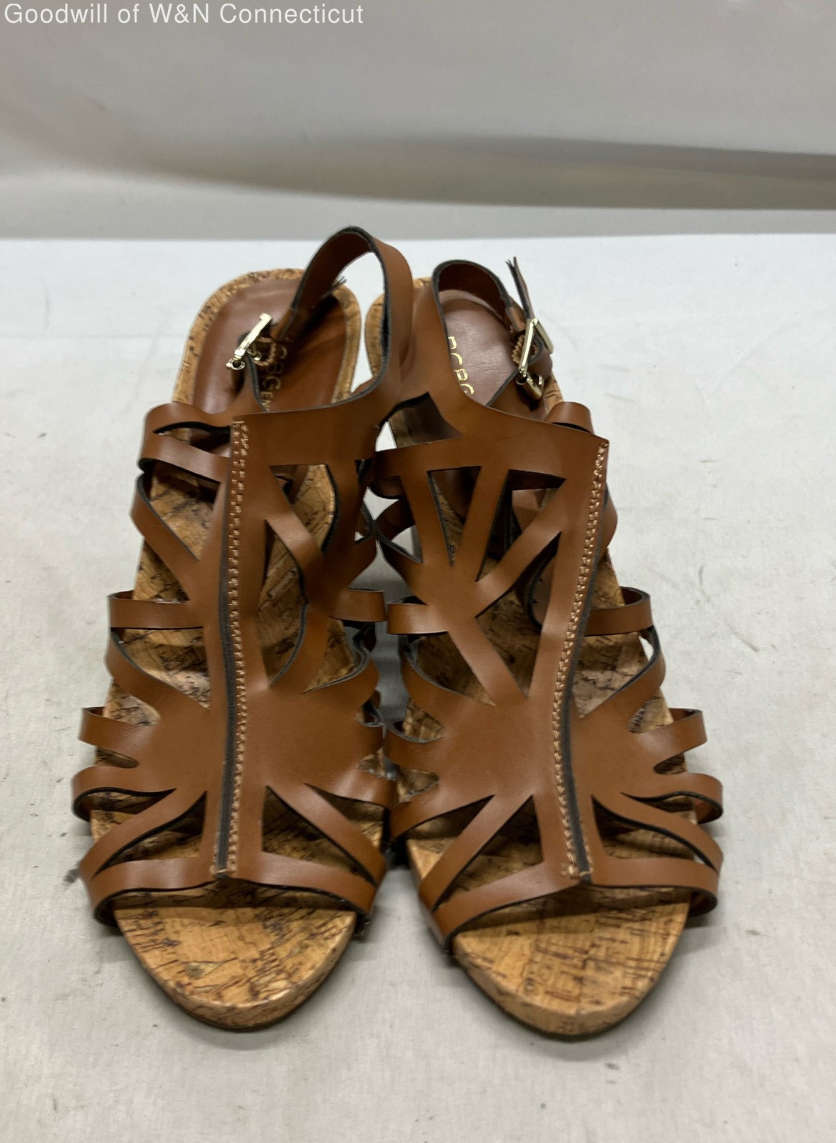BCBGeneration Brown Caged Gladiator Cork Wedge Sa… - image 1