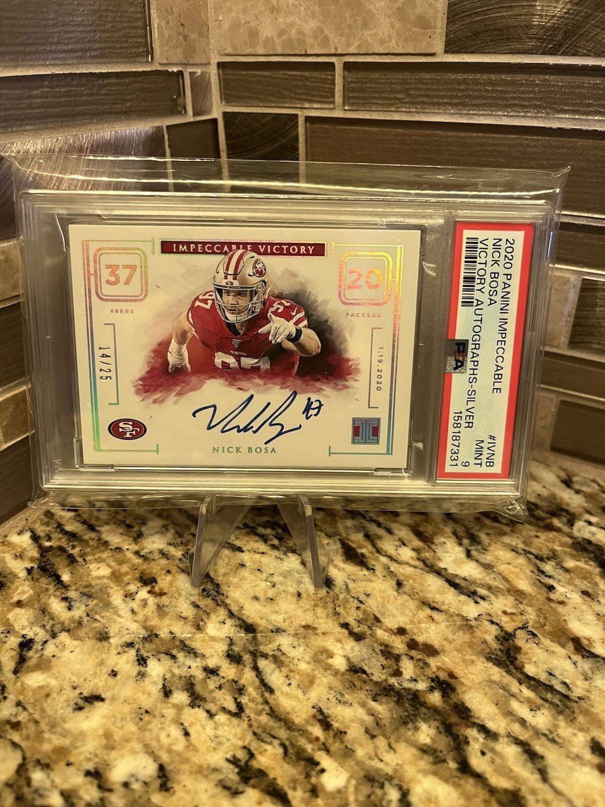 2020 NICK BOSA PANINI /25 ON CARD AUTO PSA 9 IMPECCABLE SILVER VICTORY view 2