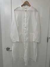 Eileen Fisher 100% Organic Linen Round Neck Mandarin Collar Long Sleeve Dress XL