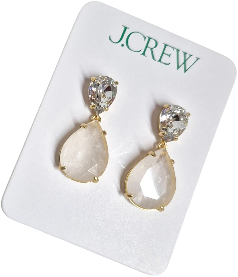 J.Crew Crystal Teardrop Dangle Earrings in White Gold Multi-Color CK454 New - Image 4 of 4