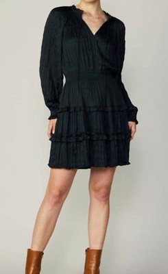 Current Air Long Sleeve Wrinkled Mini Dress Black