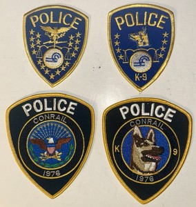 Set 4 Obsolete Conrail 1976 Railroad Police Patches, 2 are K-9, Can Opener Logo