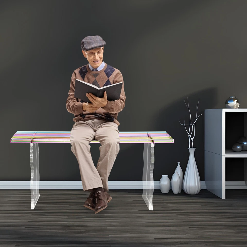 Banco de entrada de acrílico, banco grande arco iris para cambio de zapatos en interiores... Foto 2 de 4