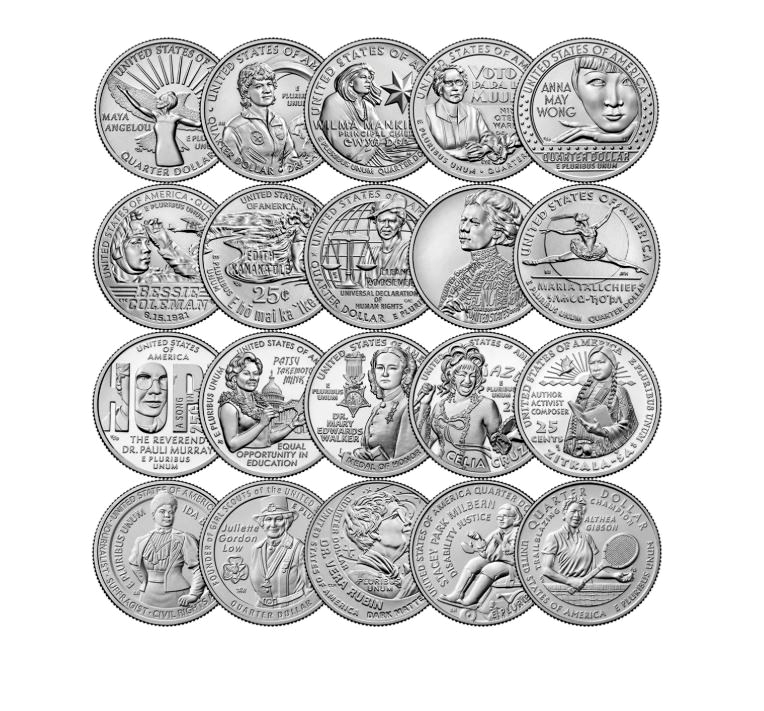 AMERICAN WOMEN QUARTERS 2022-2025 FULL SET - UNC 20 COINS IN COIN