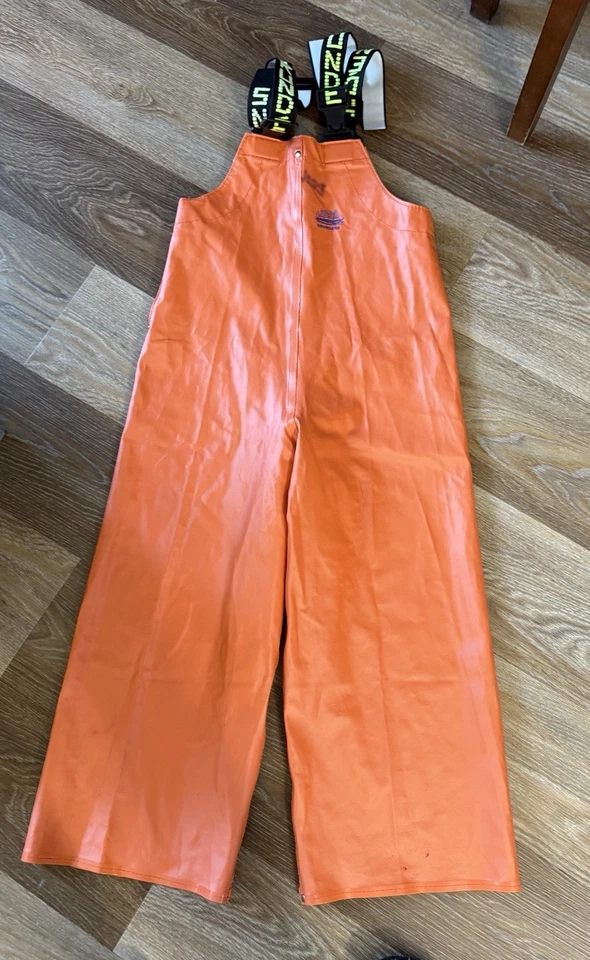 Grundens Herkules Commercial Fishing Bib Pants Orange 40” Rain Gear - Image 4 of 4