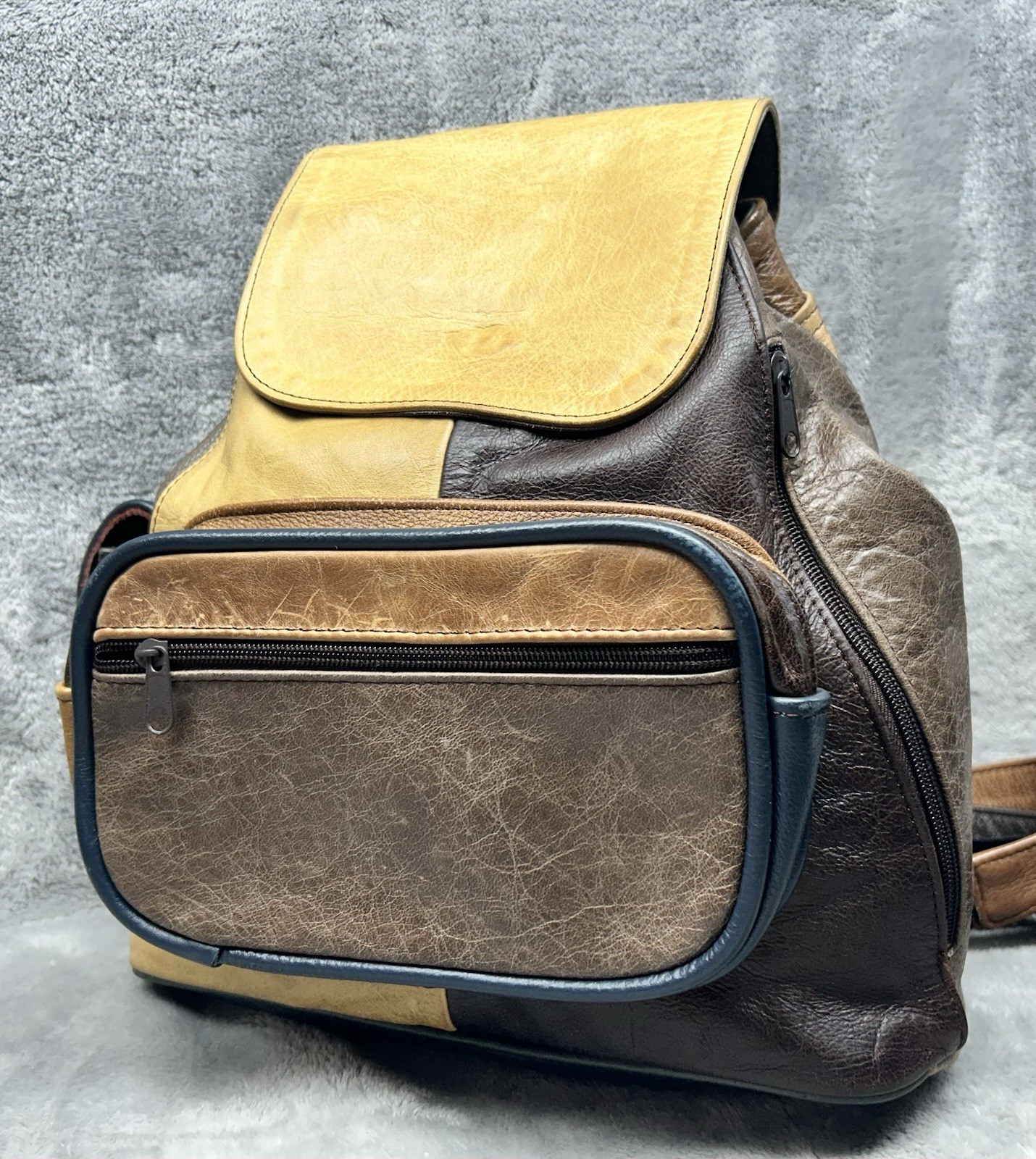 Multicolor Leather Patchwork Backpack Drawstring … - image 14