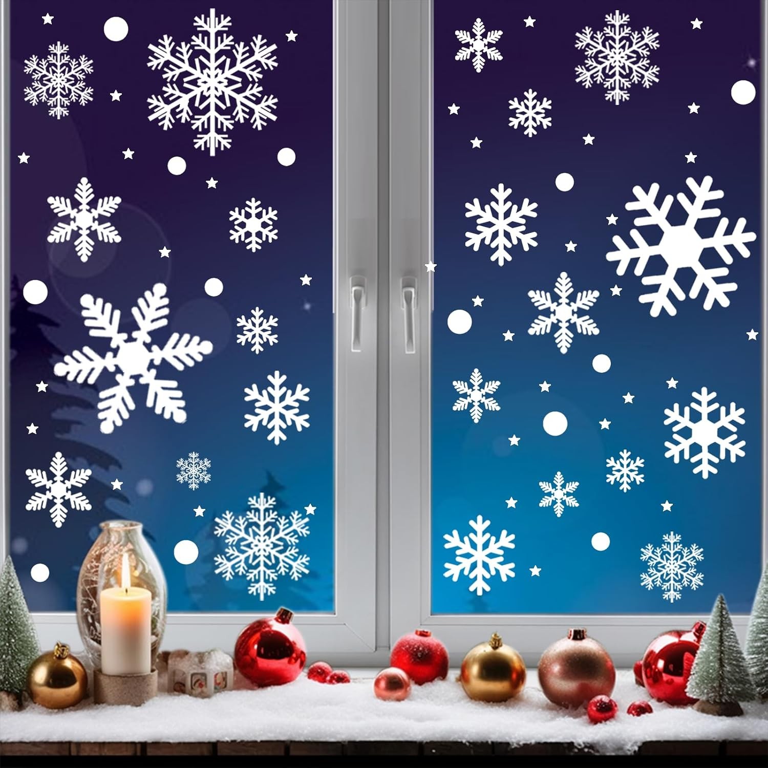 Niviy Snow Flakes Window Stickers 228Pcs - Reusable Static Cling Snowflakes for