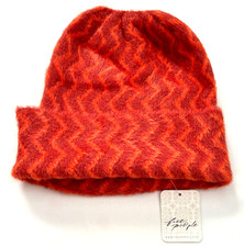 Free People Orange Ziggy Fuzzy Soft Beanie Hat Chevron Cuffed Cap Women’s OS