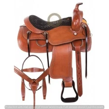 Western Barrel Leather Horse Saddle Full Tack Set. Size-10"-18" inch